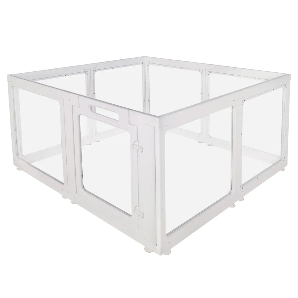 Transparent Indoor Dog Playpen with Safety Lock, Indoor Dog Fence for Small & Medium Pets | Secure, Stylish, Easy Clean Play Pen for Dogs & Pets with Scratch Resistant Panels (White, 8/10/12 Panel)
