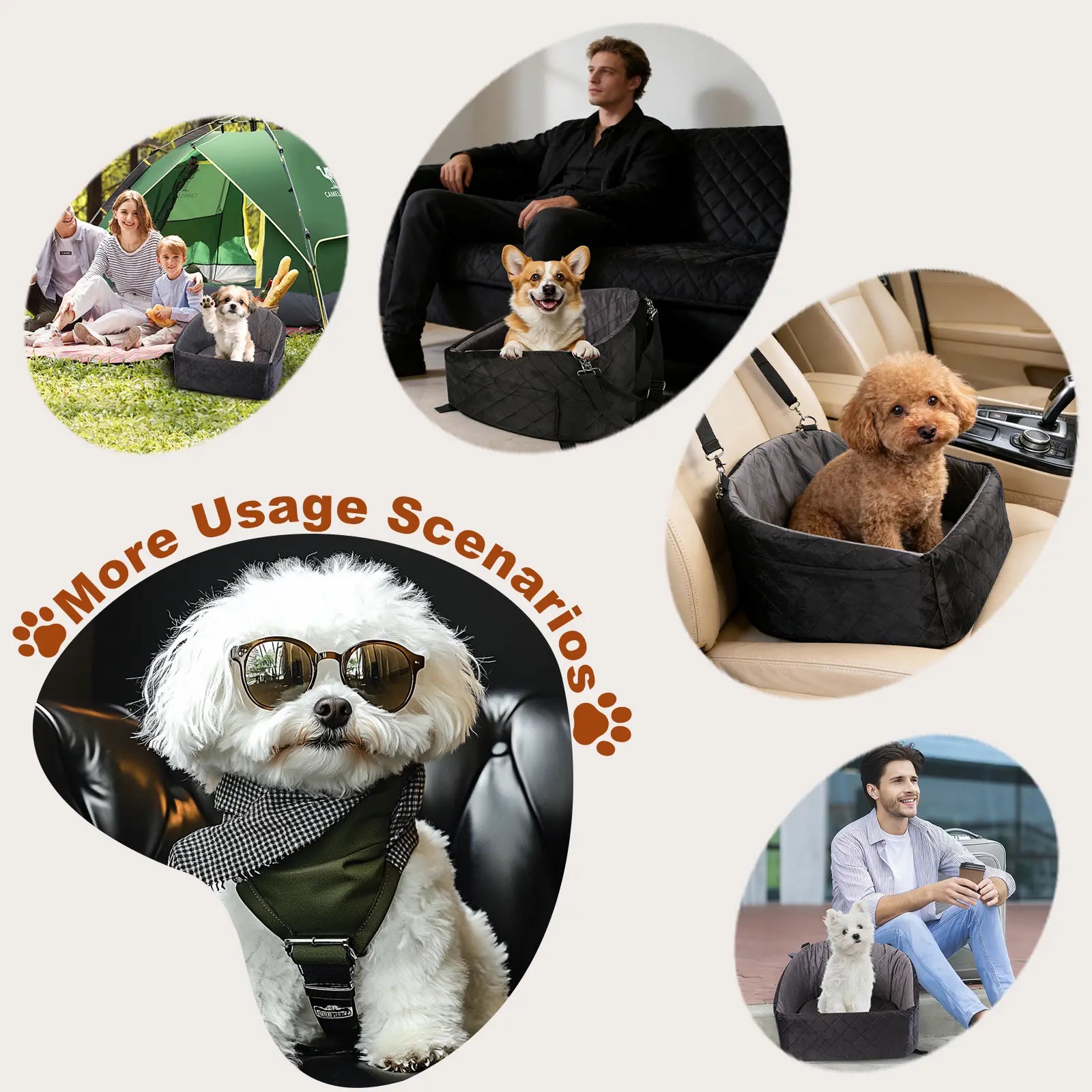 Dog Car Seat for Small Medium Dogs,Detachable Washable Dog Booster Seat under 35Lbs, Pet Car Seat Travel Bed with Storage Pockets and Dog Safety Belt (Black)