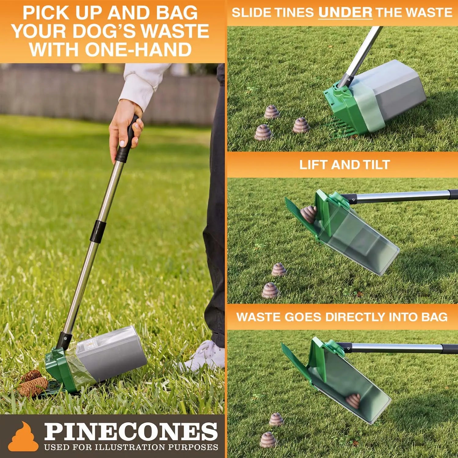 Neater Pets Lift N' Bag Dog Pooper Scooper, NEW 31” Longer Pole - Scoop-To-Bag Design, One-Handed Operation, Extra-Large Bags, Made in USA