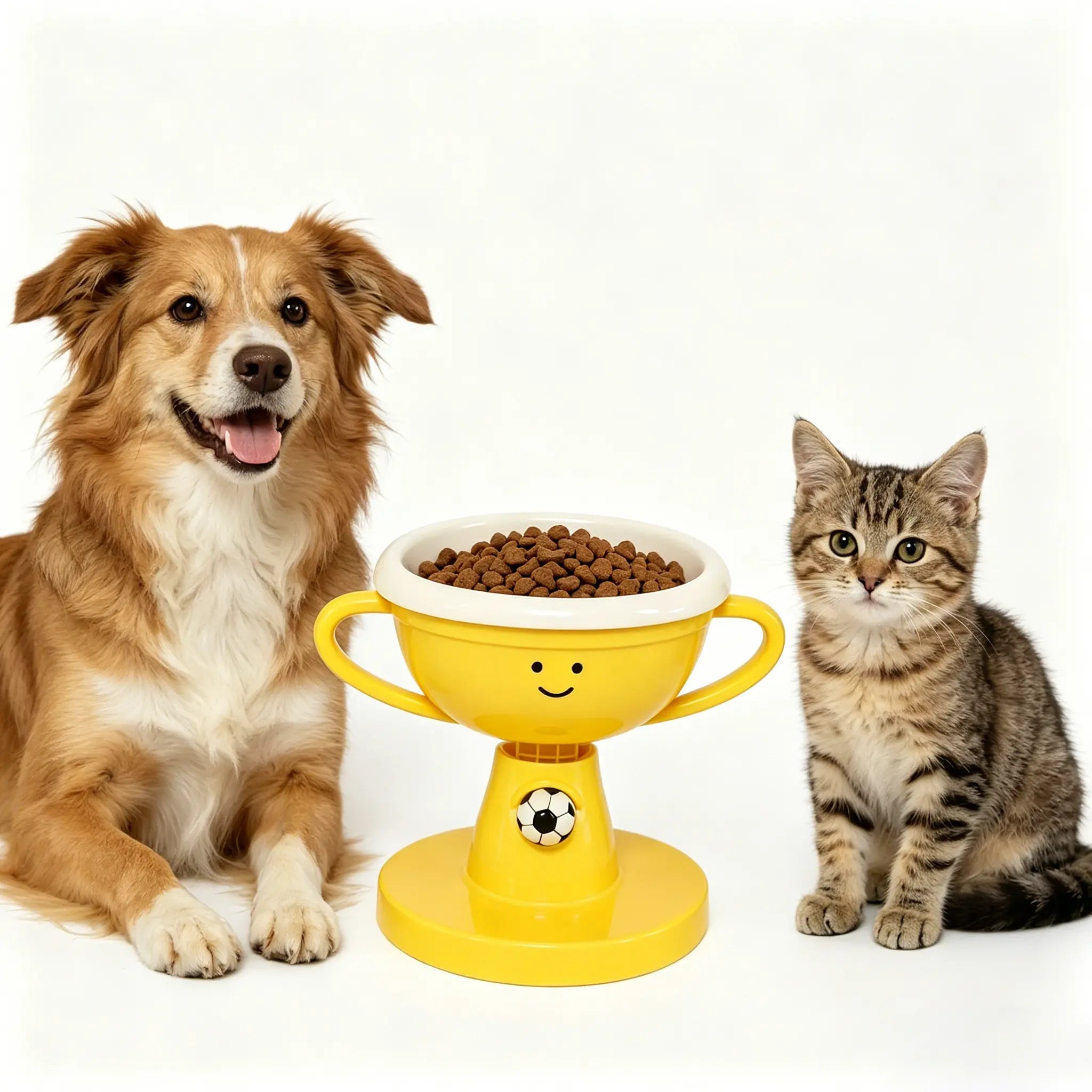 UFORU Trophy Shaped Raised Pet Food Bowl - Adjustable Tilted Ceramic Feeder, Neck-Friendly, Anti-Slip, for Cats & Small Medium Dogs