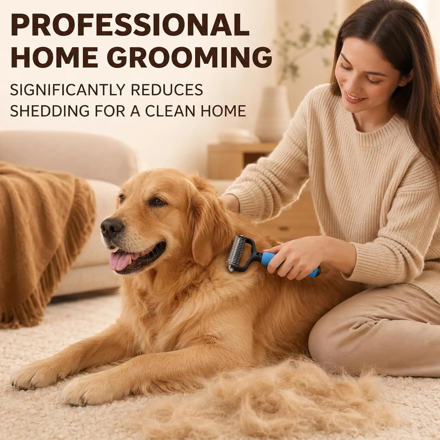 Dual-Sides Stainless Steel Dematting Slicker Comb for Cats & Dogs, Undercoat Rake Grooming Tool for Thick/Long Hair, Dematt & Remove Tangles Knots Loose Fur, Reduces Shedding