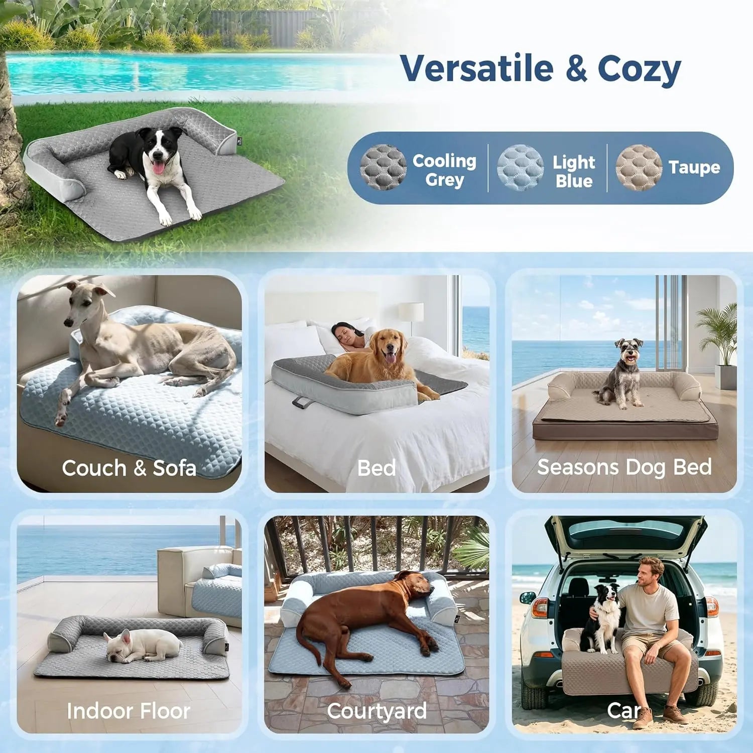 Blunique Cooling Dog Couch Bed with Bolster Sides - Q-Max >0.35, Waterproof Fabric, Non-Slip Base, Easy Cleaning, Cooling Touch Surface, Supportive Rest - Puppy Bed for Home & Camping Use