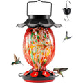 Solar Hummingbird Feeder - 49 Fl.Oz Hand Blown Glass Color Changing - 7 Feeding Ports with Perch - Never Leak - Hummingbird Feeder