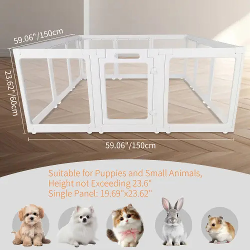 Transparent Indoor Dog Playpen with Safety Lock, Indoor Dog Fence for Small & Medium Pets | Secure, Stylish, Easy Clean Play Pen for Dogs & Pets with Scratch Resistant Panels (White, 8/10/12 Panel)