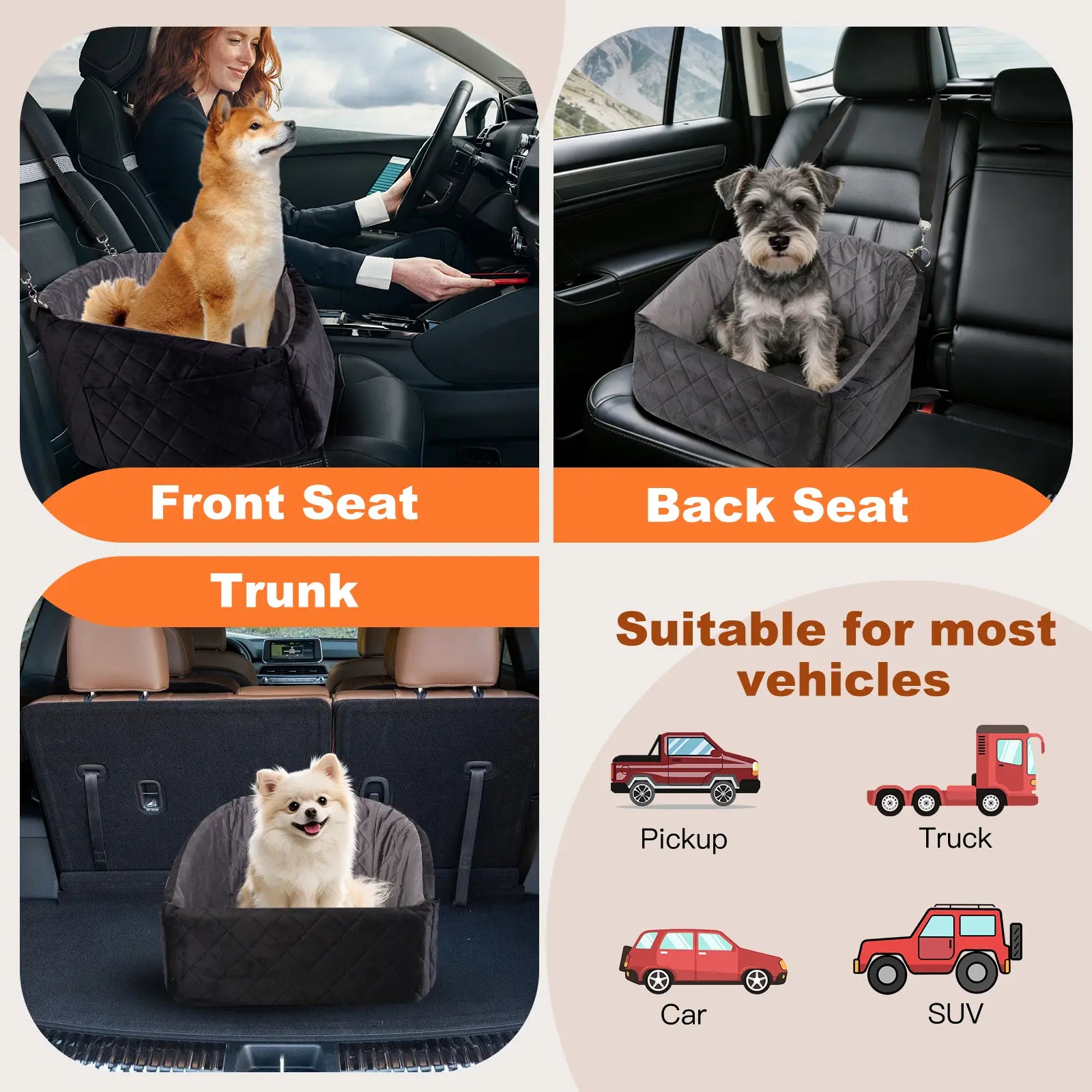 Dog Car Seat for Small Medium Dogs,Detachable Washable Dog Booster Seat under 35Lbs, Pet Car Seat Travel Bed with Storage Pockets and Dog Safety Belt (Black)