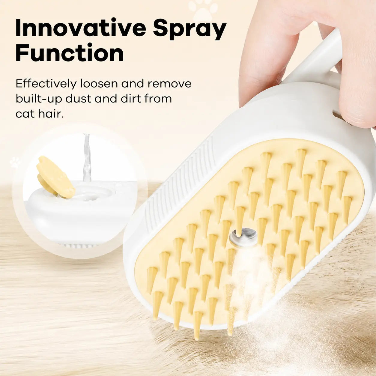 Cat Steam Brush for Shedding, 4 in 1 Brushs with Foldable Handle, Steam Brushs for Cats, Spritz Defur Comb for Cats, Water Brush for Cat, Pet Spray Hair Removal Comb