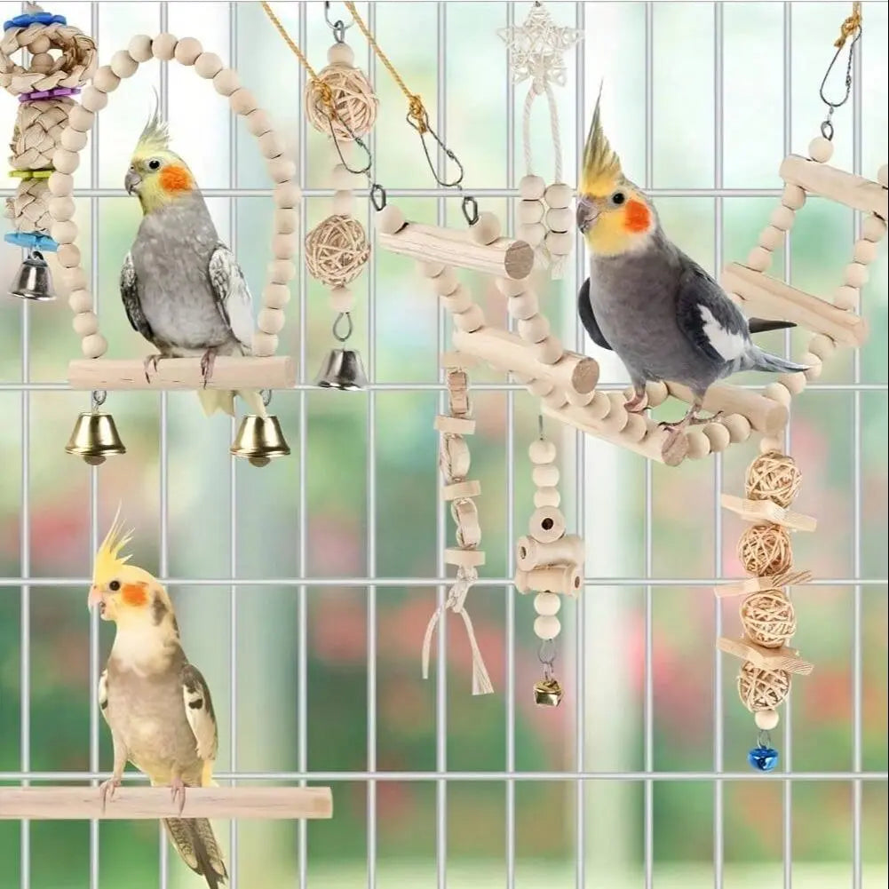 Random Bird Parrot Swing Toy, 5 Counts/Set, Chewing, Standing and Hanging Perch, Hammock and Climbing Ladder, Bird Cage Toys for Budgerigar, Parakeet, Finches and Other Small to Medium Birds, Bird Perches for Cage