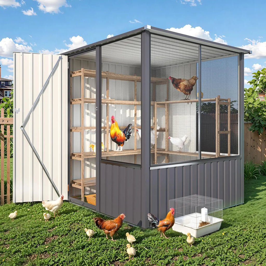 YODOLLA 5 X 5 FT Outdoor Large Bird Cage, Parrot Cage with Lockable Doors and Ventilated Mesh, Walk-In Aviary Cage for Macaws Canaries Parrots Budgie and Lovebirds