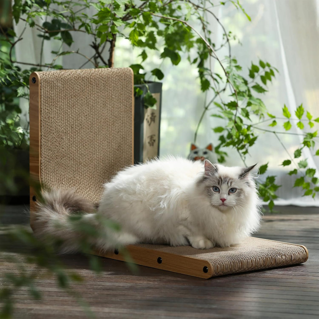 Cat Scratcher, 26.8 Inch L Shaped Cat Scratch Pad for Indoor Cats | Vertical Cat Scratching Board with Ball Cat Toy, Cardboard Cat Scratcher for Wall Sofa Couch, Kitten Scratching Post, Large