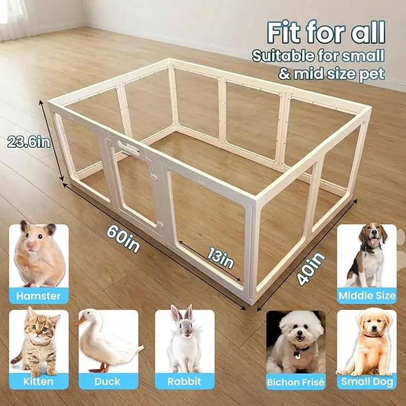 Transparent Indoor Dog Playpen with Safety Lock, Indoor Dog Fence for Small & Medium Pets | Secure, Stylish, Easy Clean Play Pen for Dogs & Pets with Scratch Resistant Panels (White, 8/10/12 Panel)