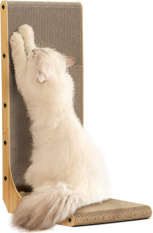 Cat Scratcher, 26.8 Inch L Shaped Cat Scratch Pad for Indoor Cats | Vertical Cat Scratching Board with Ball Cat Toy, Cardboard Cat Scratcher for Wall Sofa Couch, Kitten Scratching Post, Large