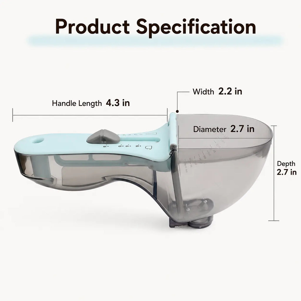 CATMUSE Adjustable Food-Grade Pet Food Scoop with Clear Measuring Scale, 1-Hand Operation Kibble Scooper for Cats & Small Dogs, Free Feather Cat Toy Included