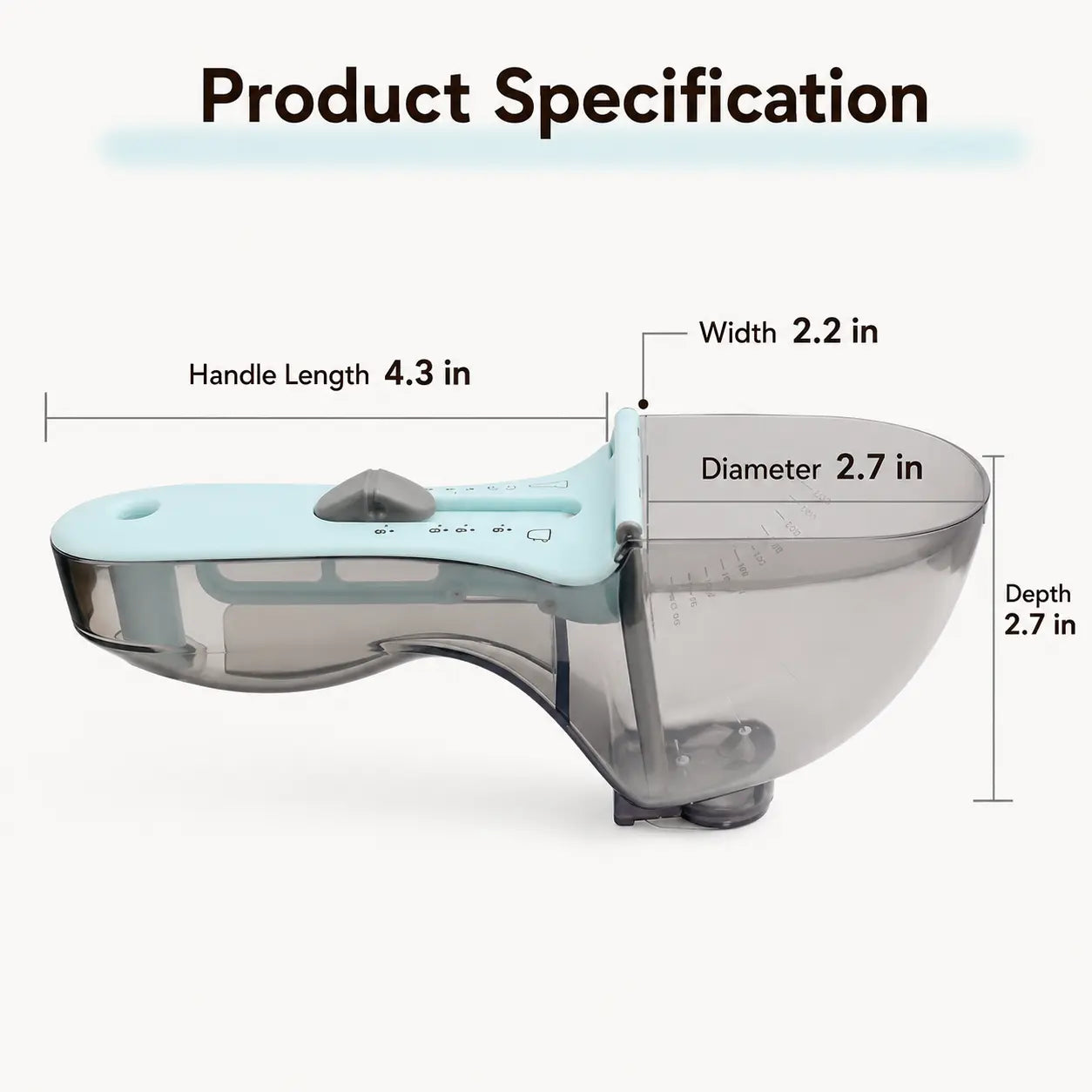 CATMUSE Adjustable Food-Grade Pet Food Scoop with Clear Measuring Scale, 1-Hand Operation Kibble Scooper for Cats & Small Dogs, Free Feather Cat Toy Included