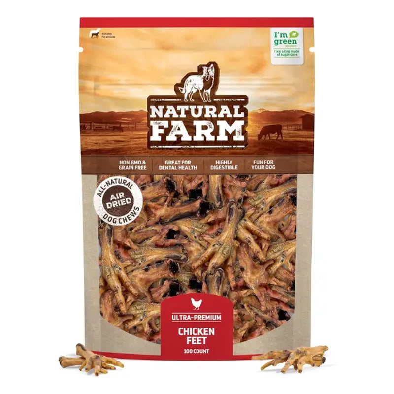 Natural Farm Chicken Feet for Dogs - 20 Count, 100% Free-Range, Crunchy, Glucosamine & Chondroitin, Senior Dog Treat, Low Odor, Fully Digestible
