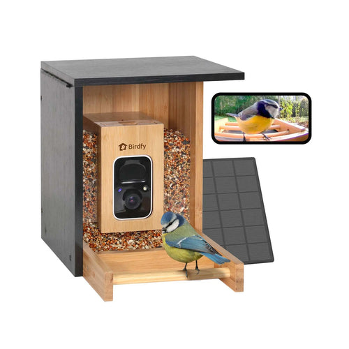 Birdfy Smart Bird Feeder with Camera, Solar Powered 2K Live Tream Bamboo Wood Feeder& Metal Guard, AI Identify Birds & Auto Record Video, Wild Birds Watching Ideal Gift for Chistmas for Mom,Bird-Lover, Summervibes, Petlovers