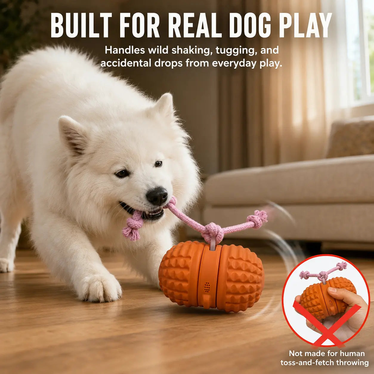 Smartwell Automatic Rolling Ball Dog Toy - Solid, Dual-Motor, Rope-Attached, 1500Mah Rechargeable Rolling Play Boredom Relief Toy for Small & Medium Dogs