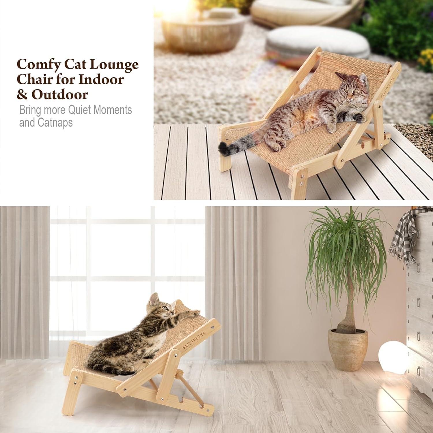 Sisal Cat Scratcher, Adjustable 4-Position Cats Scratcher Lounge | 2-In-1 Cat Chair for Indoor Cats, Cat Hammock for Scratching Pad,Natural Sisal Scratch Post,Space-Saving Lounger Chair Design