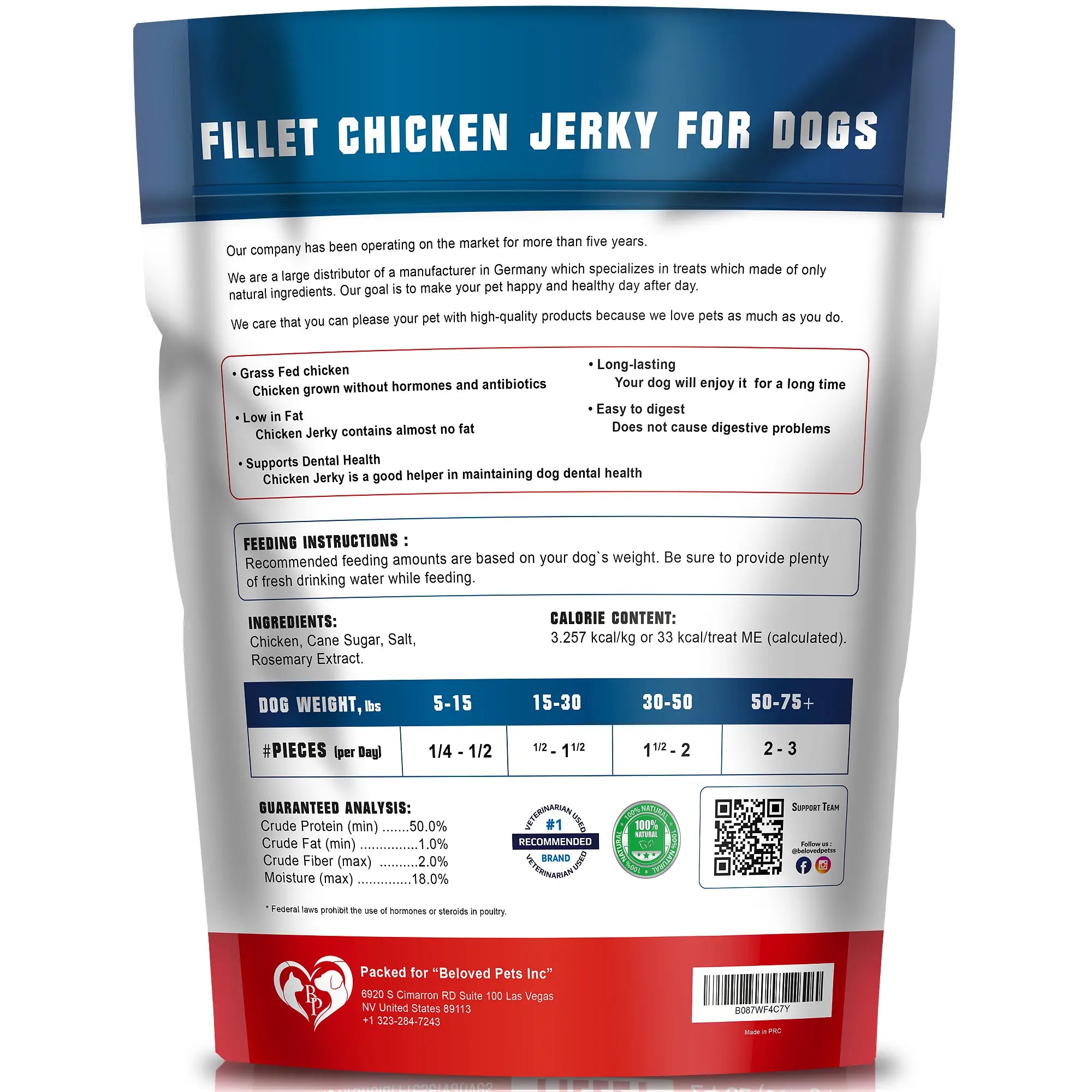 Chicken Jerky Dog Treats 1.5 Lb - All Natural High Protein Dried Strips