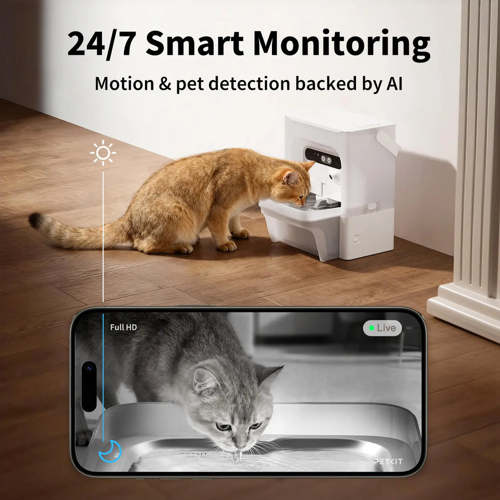 PETKIT Eversweet Ultra AI Camera Pet Water Fountain - 5L/169Fl Oz Filter-Free Automatic Fountain with 140° Wide-Angle Lens, 5G Wifi, App Control, Wastewater Separation, End-To-End Encrypted, Spring Flow, Cubes, Abs+Steel, Hydration Track for Small Dogs, F