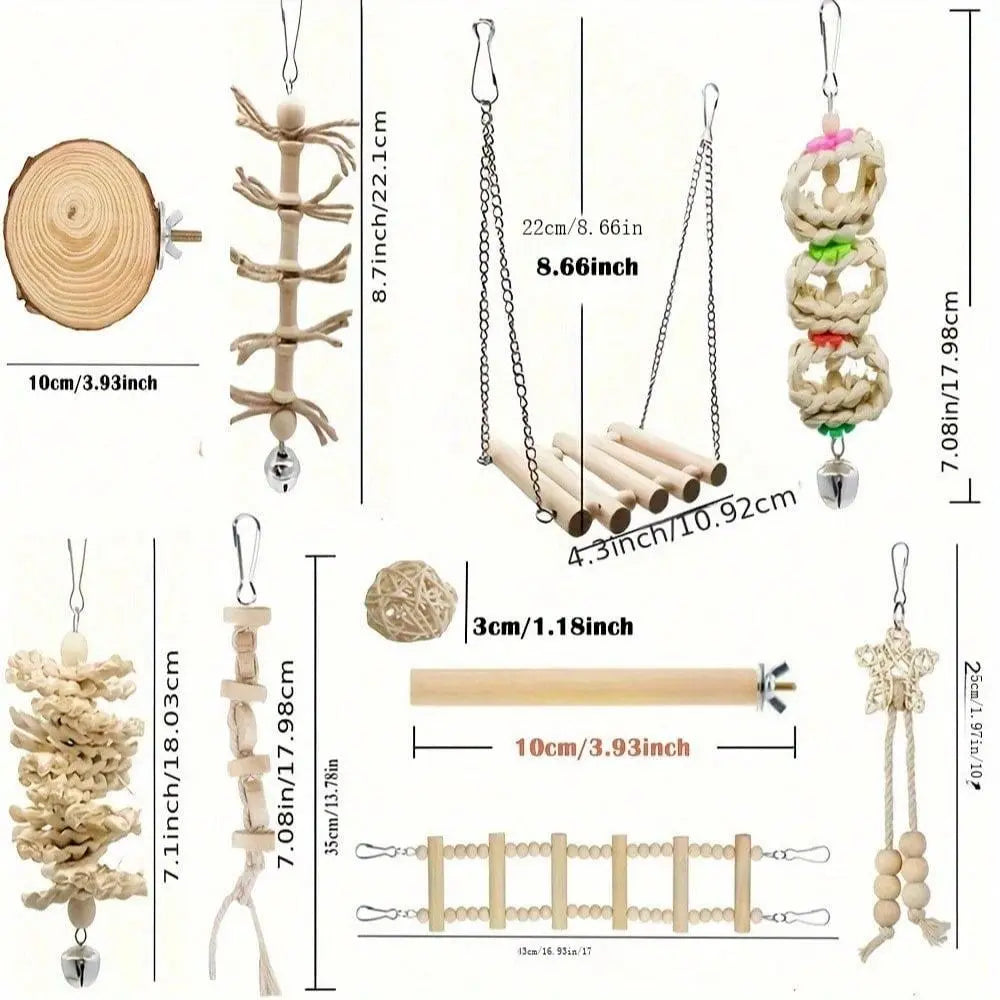 Random Bird Parrot Swing Toy, 5 Counts/Set, Chewing, Standing and Hanging Perch, Hammock and Climbing Ladder, Bird Cage Toys for Budgerigar, Parakeet, Finches and Other Small to Medium Birds, Bird Perches for Cage