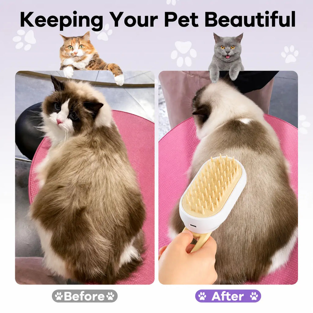 Cat Steam Brush for Shedding, 4 in 1 Brushs with Foldable Handle, Steam Brushs for Cats, Spritz Defur Comb for Cats, Water Brush for Cat, Pet Spray Hair Removal Comb