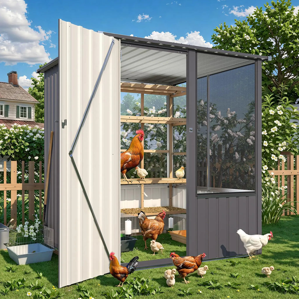 YODOLLA 5 X 5 FT Outdoor Large Bird Cage, Parrot Cage with Lockable Doors and Ventilated Mesh, Walk-In Aviary Cage for Macaws Canaries Parrots Budgie and Lovebirds