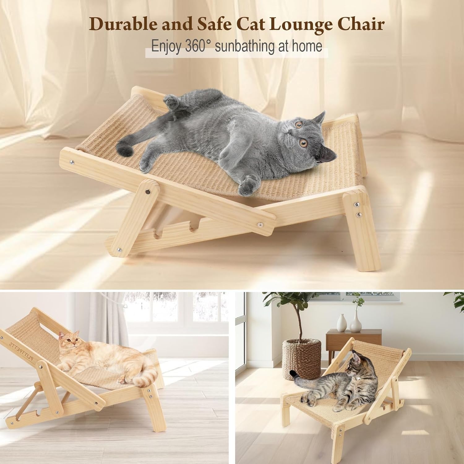 Sisal Cat Scratcher, Adjustable 4-Position Cats Scratcher Lounge | 2-In-1 Cat Chair for Indoor Cats, Cat Hammock for Scratching Pad,Natural Sisal Scratch Post,Space-Saving Lounger Chair Design