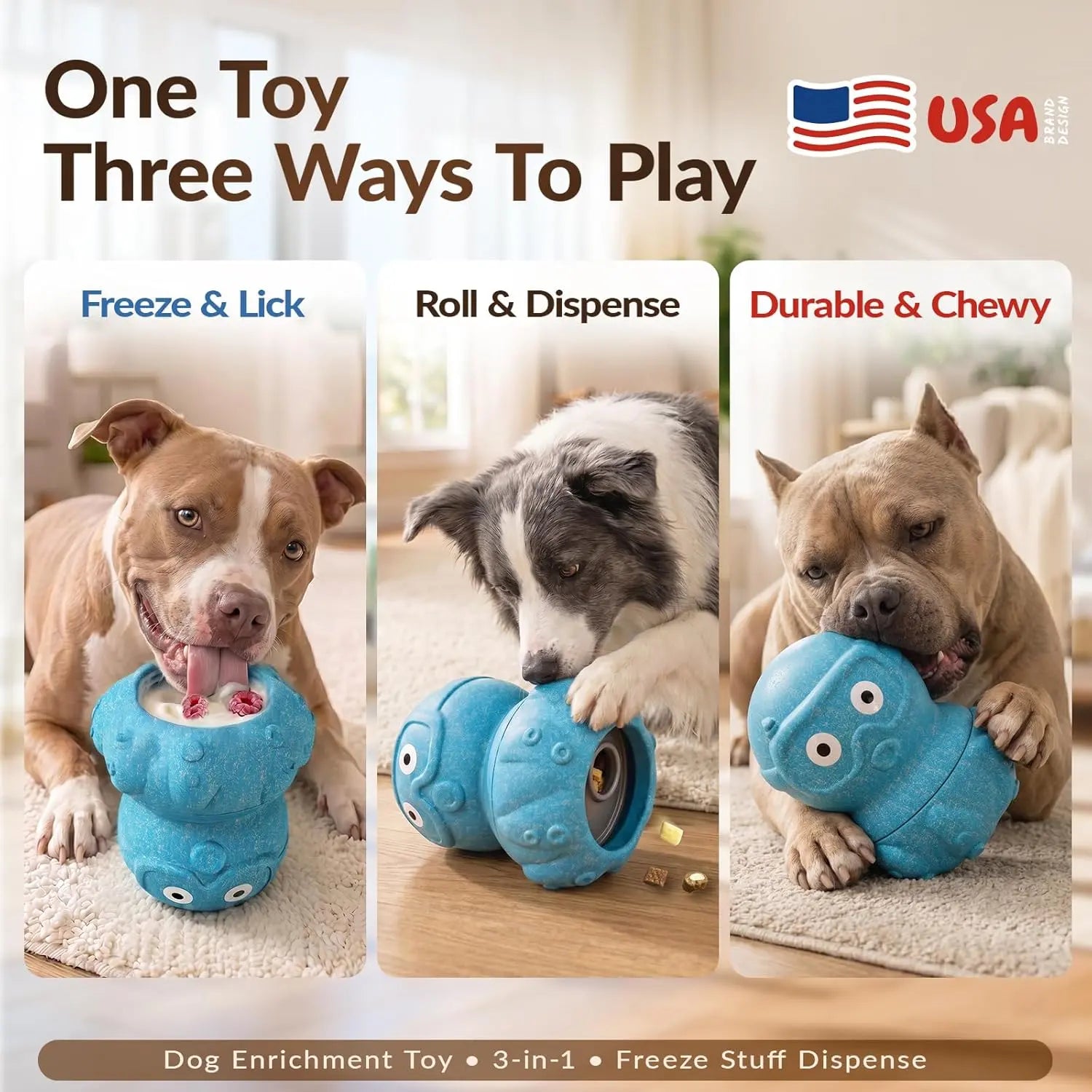 KADTC L, 3 in 1, Frozen Treat Dog Toy, Kibble Dispenser & Chew & Lick Toy