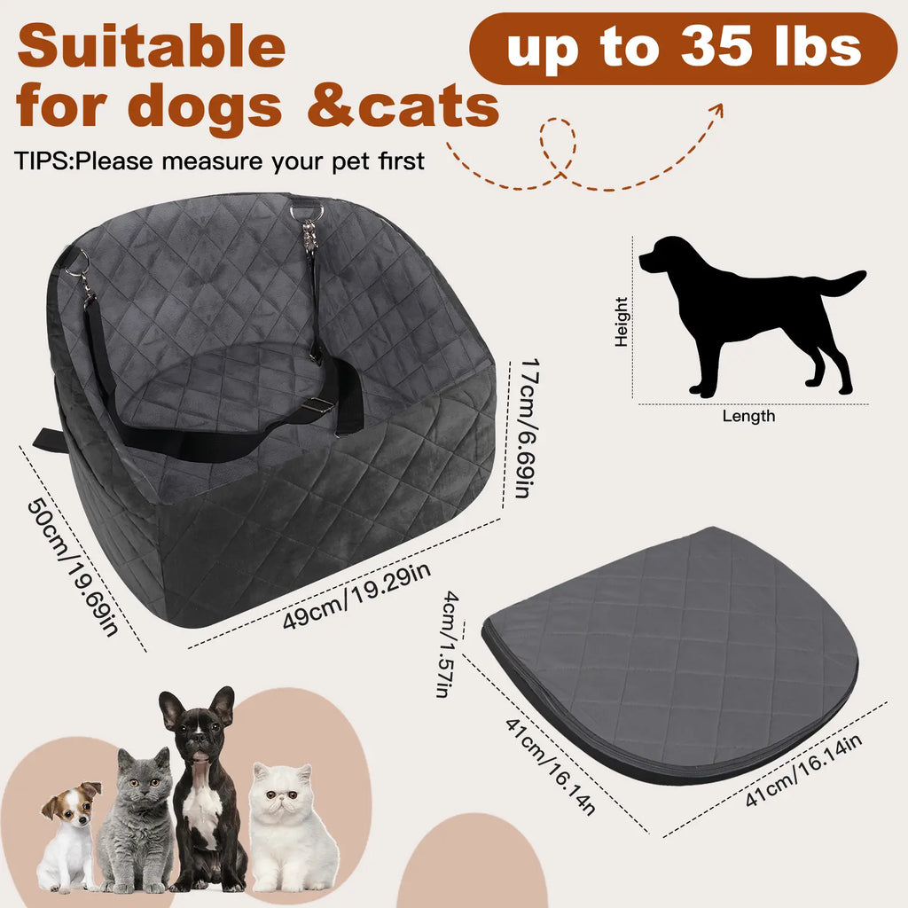 Dog Car Seat for Small Medium Dogs,Detachable Washable Dog Booster Seat under 35Lbs, Pet Car Seat Travel Bed with Storage Pockets and Dog Safety Belt (Black)