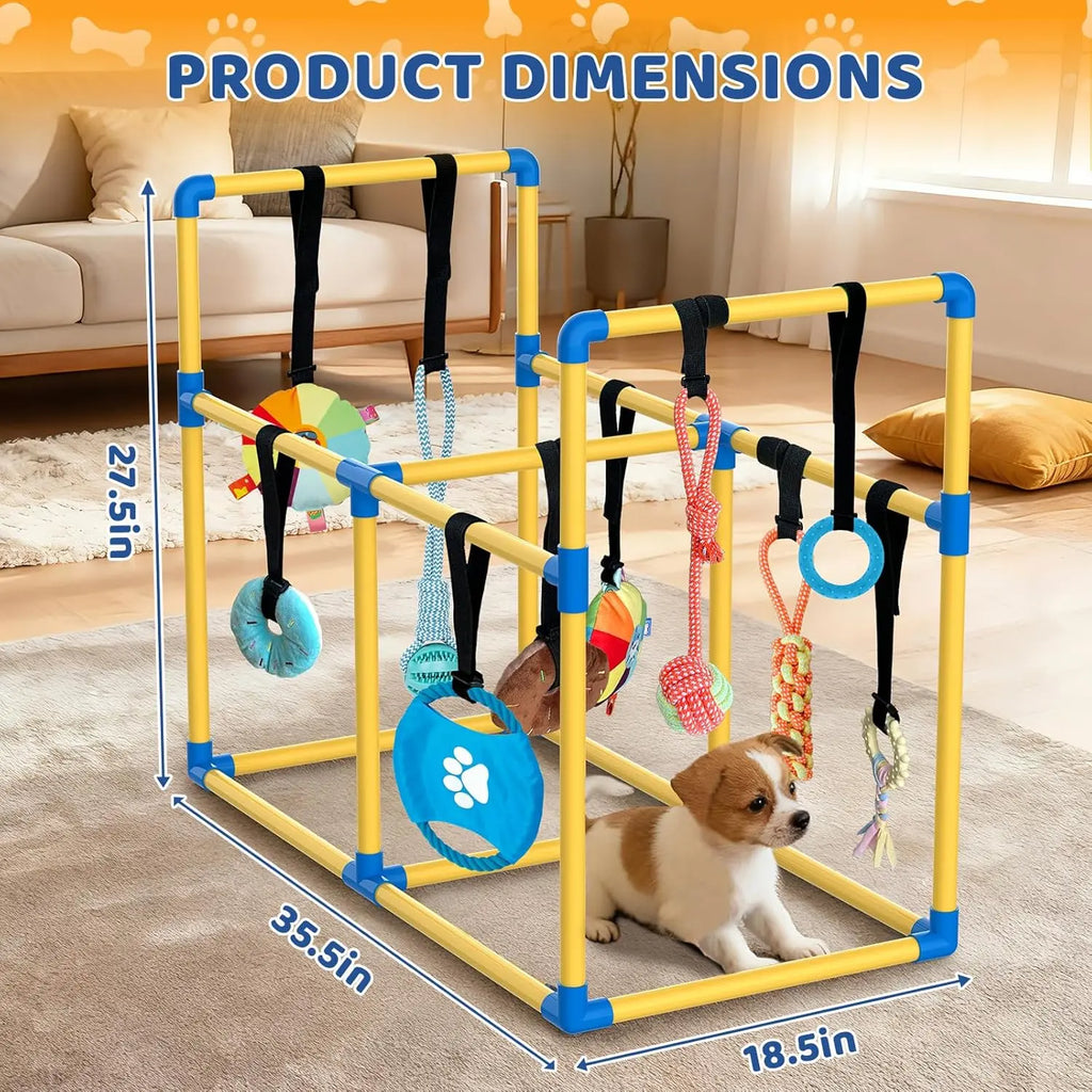 Indoor Puppy Play Set with PVC Frame, Stretchy with PVC Frame, Stretch…Velcro Rope, Foraging Snuffle Mat & 8 Toy Variety - Bite-Resistant Training Aid, Interactive Indoor Enrichment for Small Dogs , Puppy Training Tools