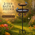 119Cm Metal Bird Bath Feeder for Outdoors, 2-Tier Bird Bath and Feeder Stand, Garden Yard Decor for Wild Birds