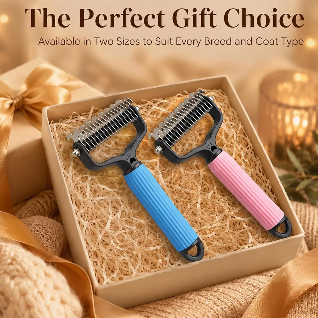 Dual-Sides Stainless Steel Dematting Slicker Comb for Cats & Dogs, Undercoat Rake Grooming Tool for Thick/Long Hair, Dematt & Remove Tangles Knots Loose Fur, Reduces Shedding