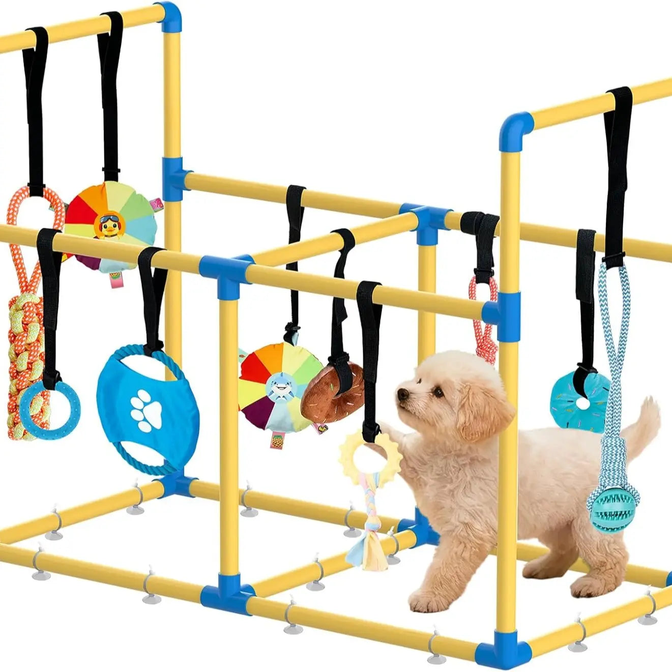 Indoor Puppy Play Set with PVC Frame, Stretchy with PVC Frame, Stretch…Velcro Rope, Foraging Snuffle Mat & 8 Toy Variety - Bite-Resistant Training Aid, Interactive Indoor Enrichment for Small Dogs , Puppy Training Tools