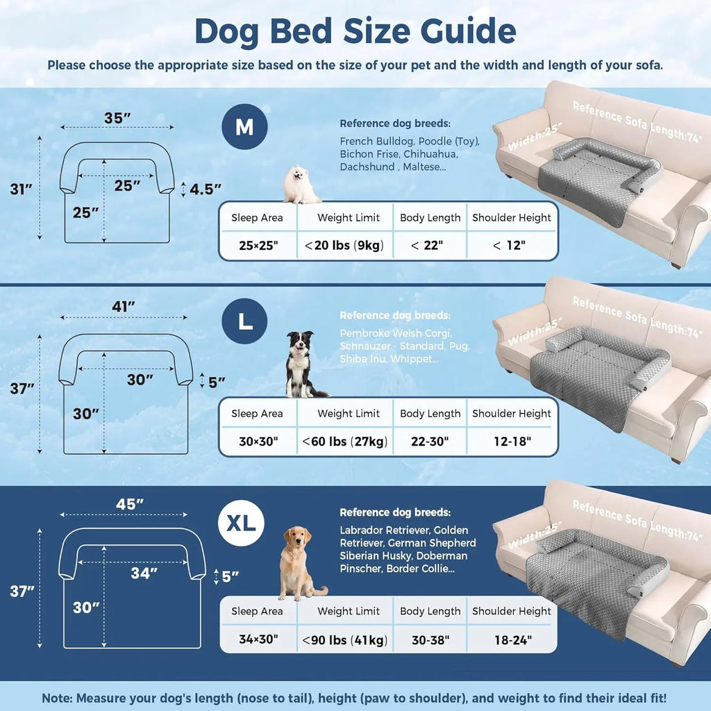 Blunique Cooling Dog Couch Bed with Bolster Sides - Q-Max >0.35, Waterproof Fabric, Non-Slip Base, Easy Cleaning, Cooling Touch Surface, Supportive Rest - Puppy Bed for Home & Camping Use