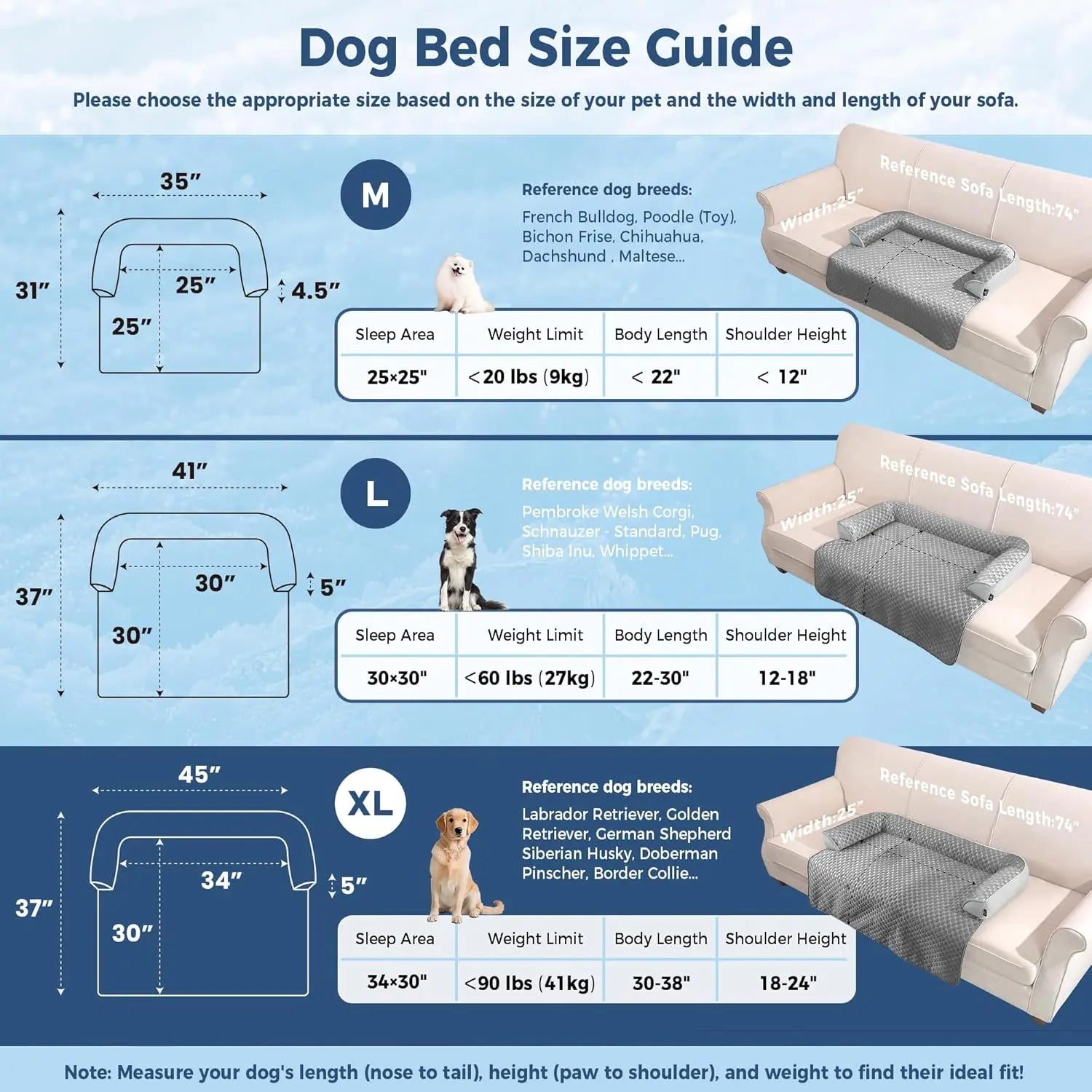 Blunique Cooling Dog Couch Bed with Bolster Sides - Q-Max >0.35, Waterproof Fabric, Non-Slip Base, Easy Cleaning, Cooling Touch Surface, Supportive Rest - Puppy Bed for Home & Camping Use