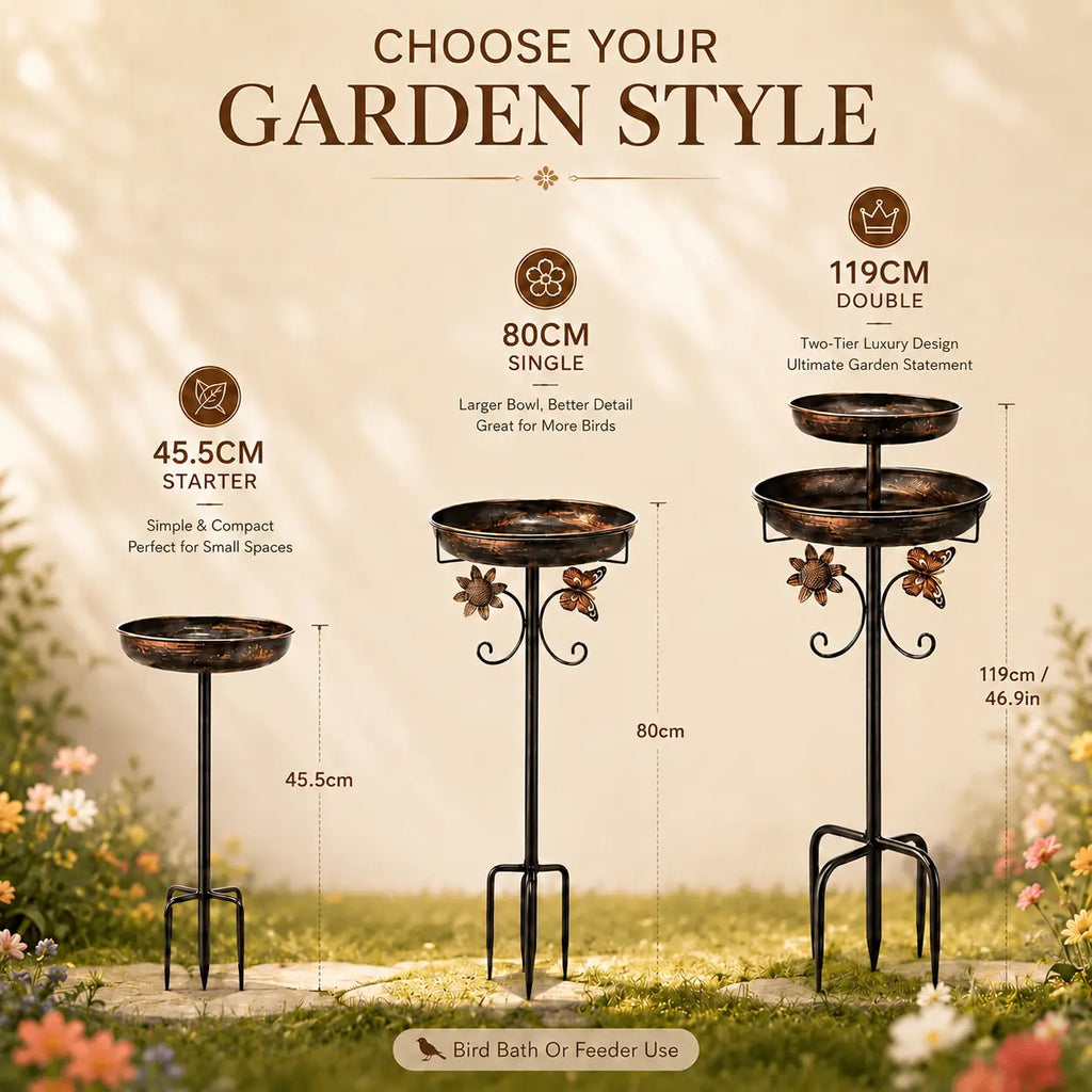 119Cm Metal Bird Bath Feeder for Outdoors, 2-Tier Bird Bath and Feeder Stand, Garden Yard Decor for Wild Birds