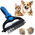 TQT Pet Grooming Brush - Double Sided Shedding and Dematting Undercoat Rake Comb for Dogs and Cats, No More Nasty Shedding or Flying Hair