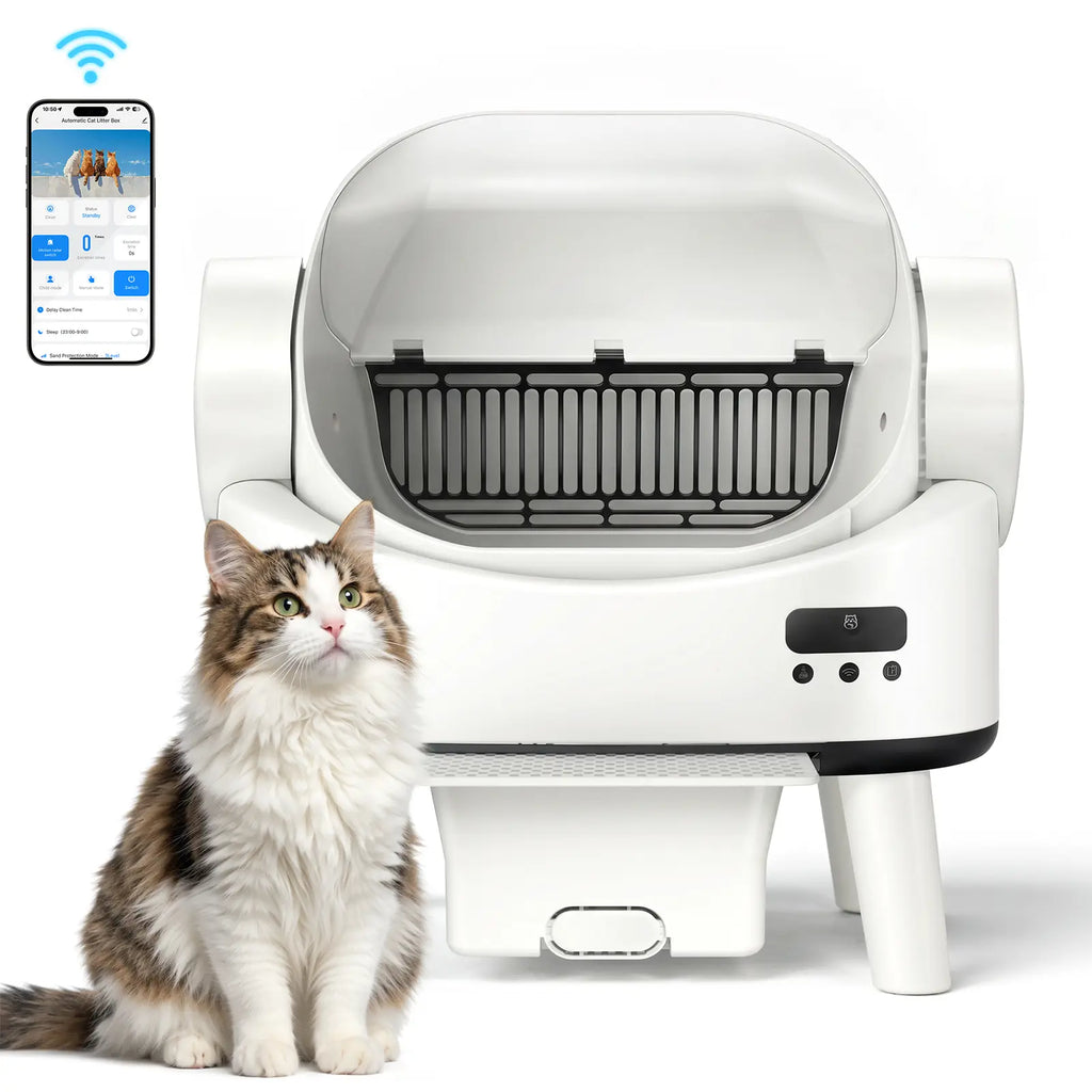 Linvivon Automatic Cat Litter Box App Control 2.4Ghz Wifi Safety Protection Large Capacity for Multiple Cats Safety Sensors Protection 21 × 17.5 × 24.1 In