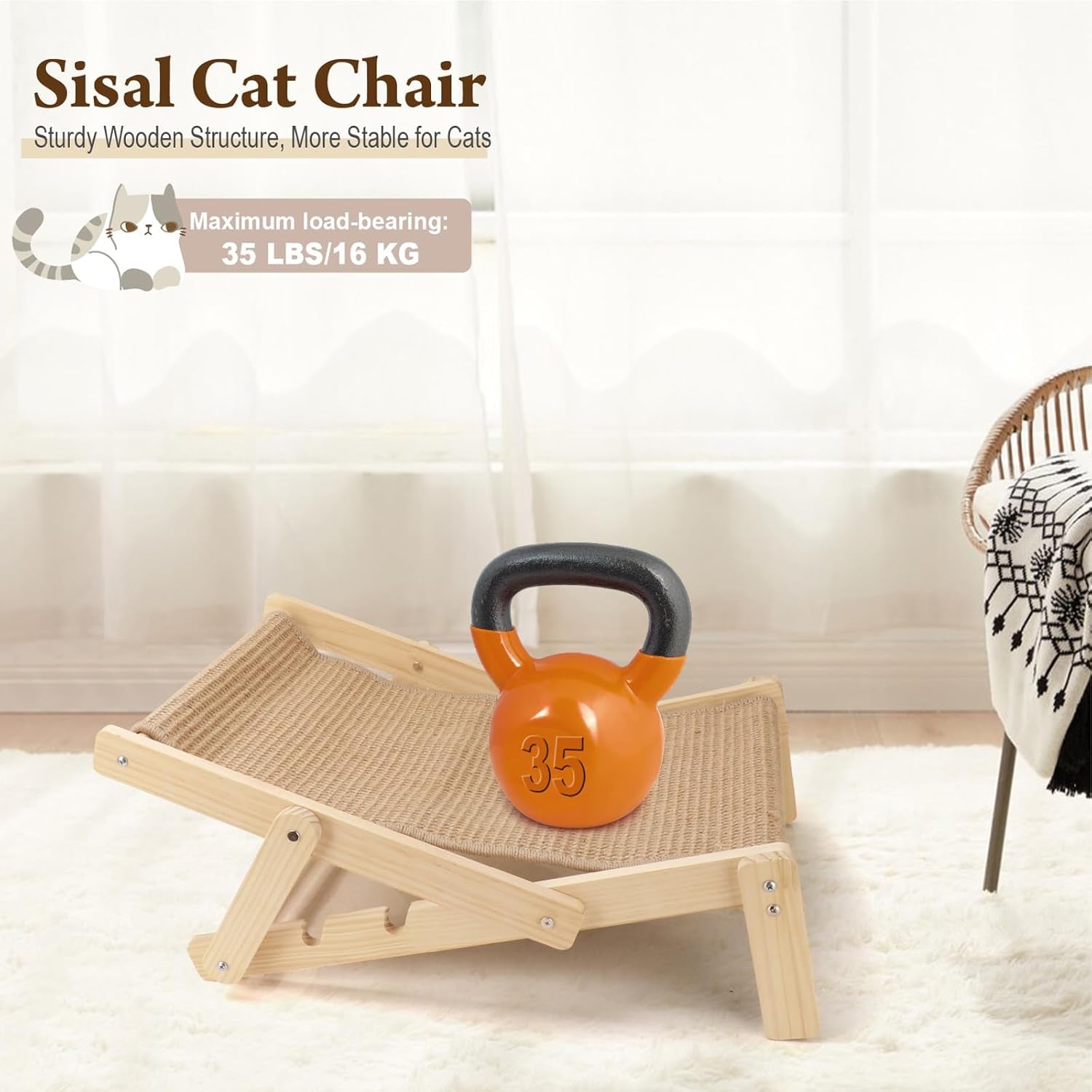Sisal Cat Scratcher, Adjustable 4-Position Cats Scratcher Lounge | 2-In-1 Cat Chair for Indoor Cats, Cat Hammock for Scratching Pad,Natural Sisal Scratch Post,Space-Saving Lounger Chair Design