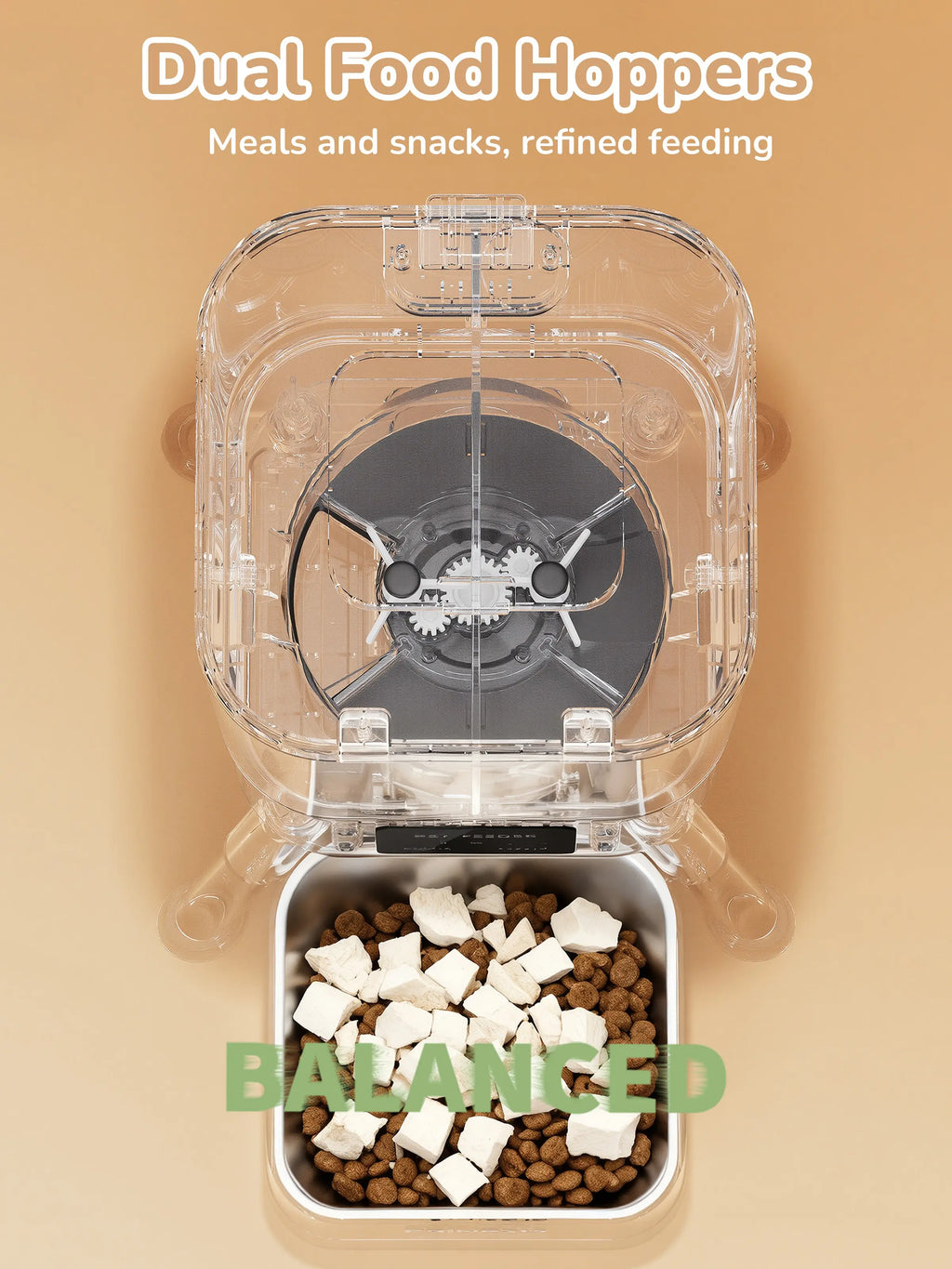Palnests Dual-Cavity Smart Automatic Pet Feeder, 4L Dry Food Dispenser with Stainless Steel Bowls, Timed Dual-Band 2.4Ghz & 5Ghz Wifi, Airtight Freshness-Locking, App Control, Personalized Feeding Plans, Powered for Cats & Small/Medium Dogs, Power Supply,