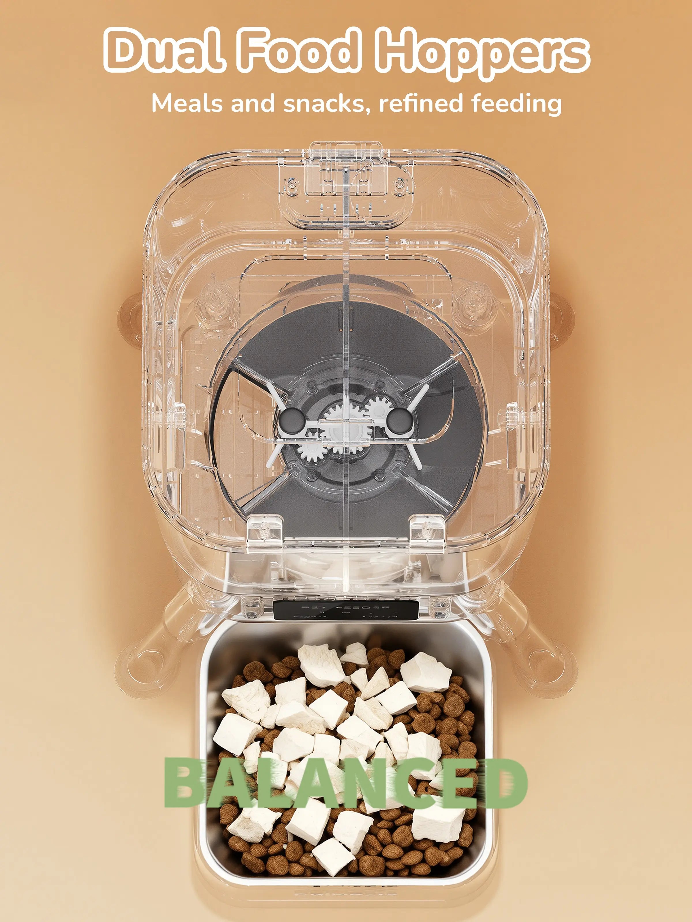 Palnests Dual-Cavity Smart Automatic Pet Feeder, 4L Dry Food Dispenser with Stainless Steel Bowls, Timed Dual-Band 2.4Ghz & 5Ghz Wifi, Airtight Freshness-Locking, App Control, Personalized Feeding Plans, Powered for Cats & Small/Medium Dogs, Power Supply,