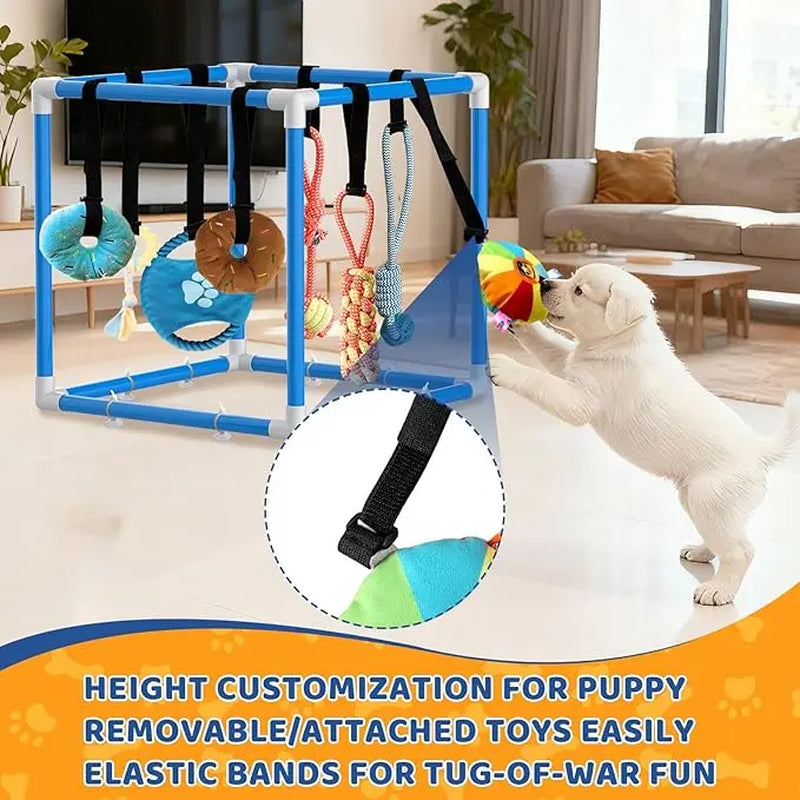 Indoor Puppy Play Set with PVC Frame, Stretchy with PVC Frame, Stretch…Velcro Rope, Foraging Snuffle Mat & 8 Toy Variety - Bite-Resistant Training Aid, Interactive Indoor Enrichment for Small Dogs , Puppy Training Tools