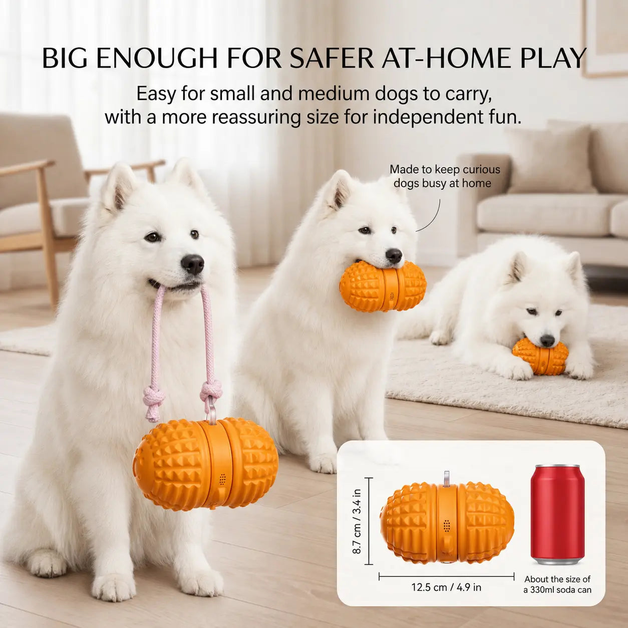 Smartwell Automatic Rolling Ball Dog Toy - Solid, Dual-Motor, Rope-Attached, 1500Mah Rechargeable Rolling Play Boredom Relief Toy for Small & Medium Dogs