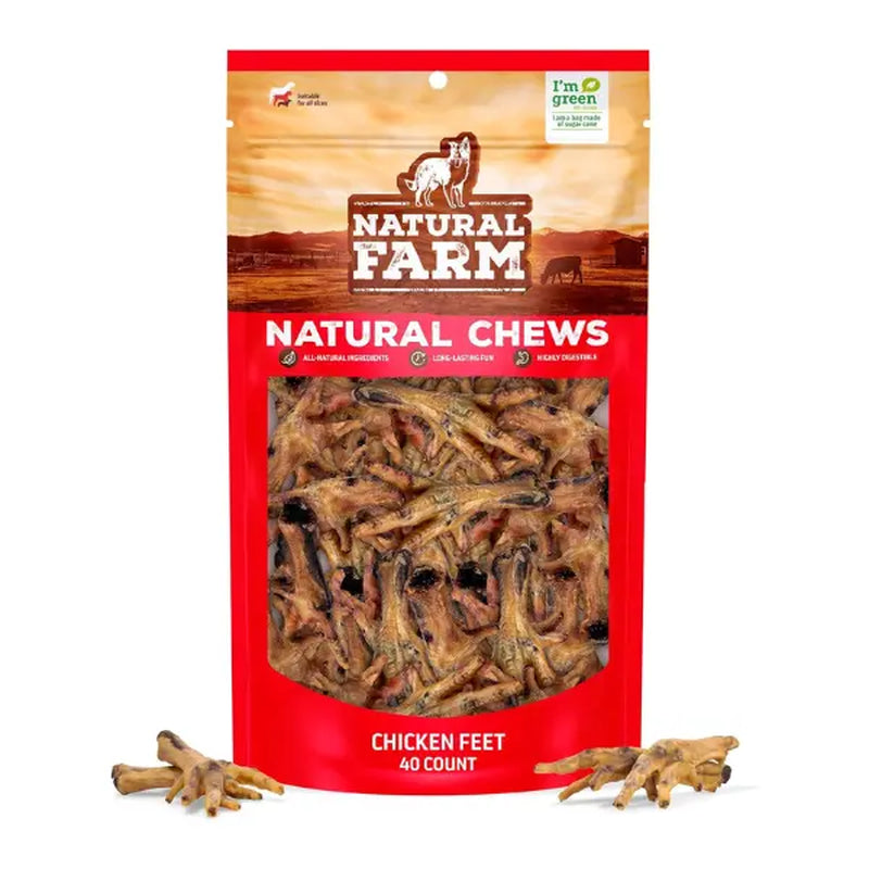 Natural Farm Chicken Feet for Dogs - 20 Count, 100% Free-Range, Crunchy, Glucosamine & Chondroitin, Senior Dog Treat, Low Odor, Fully Digestible