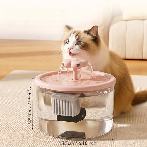Cat Fountain Water Dispenser, Transparent Design, Quiet Operation, USB Powered, Recirculating Filter, Indoor Cat Drinking Accessory