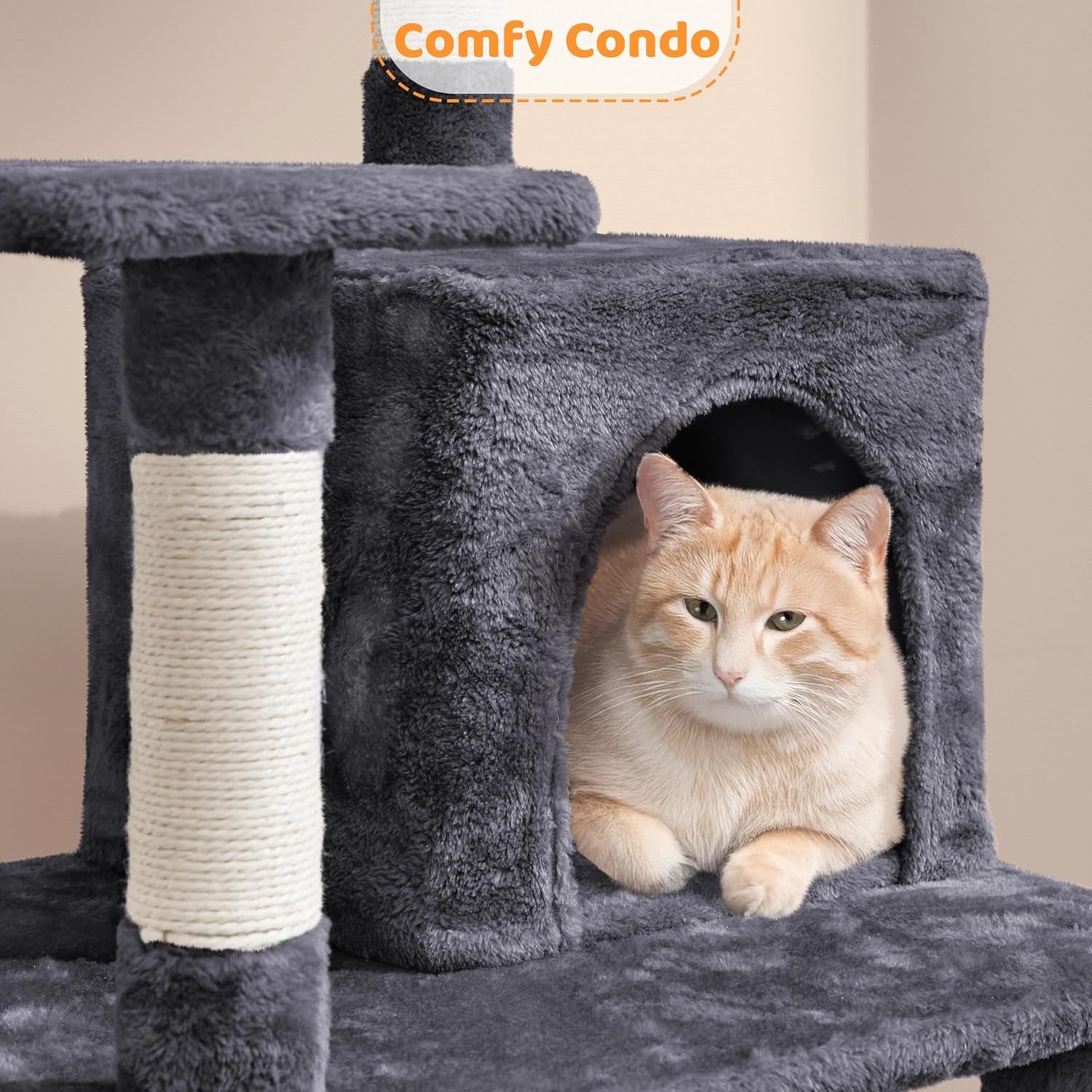 Yaheetech 54In Cat Tree Tower for Large Cats, Multi-Level Condo & Hammock | Sisal Scratching Posts, Roomy Condo Holds up to 22 Lb, a Wide 21-Inch Top Perch Fit Large Cats, Dark Gray