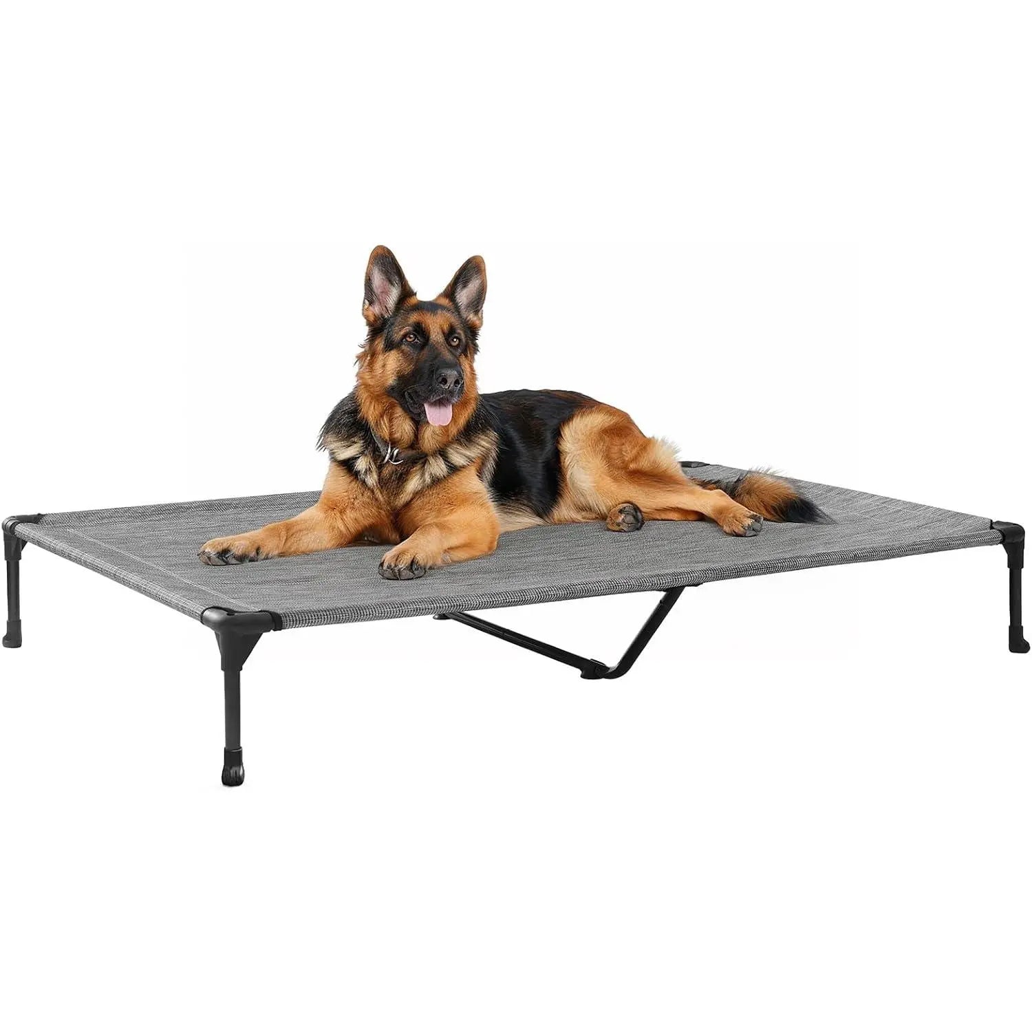 Veehoo Outdoor Elevated Dog Bed Large Sized Dogs, Large Cooling Raised Dog Cots Beds Training Platform off Ground Hammock with Breathable Mesh, No-Slip Feet, 42"X30", Black