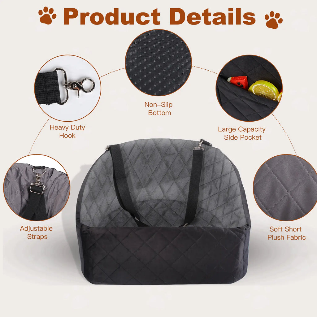Dog Car Seat for Small Medium Dogs,Detachable Washable Dog Booster Seat under 35Lbs, Pet Car Seat Travel Bed with Storage Pockets and Dog Safety Belt (Black)