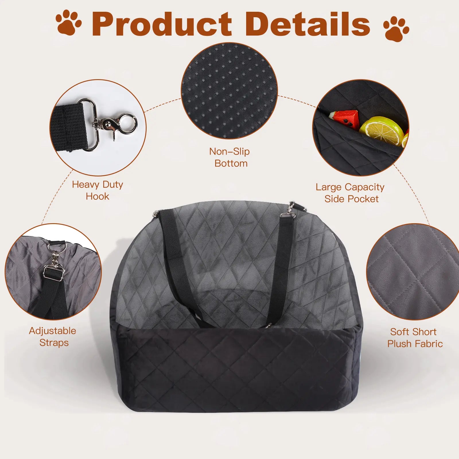Dog Car Seat for Small Medium Dogs,Detachable Washable Dog Booster Seat under 35Lbs, Pet Car Seat Travel Bed with Storage Pockets and Dog Safety Belt (Black)