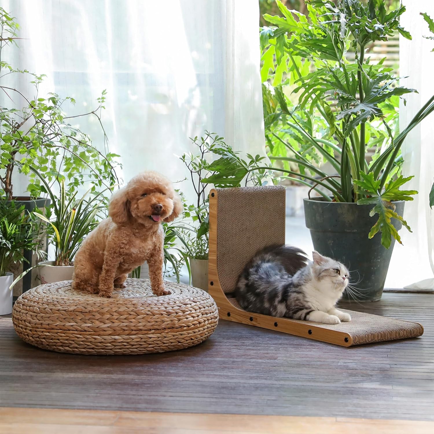 Cat Scratcher, 26.8 Inch L Shaped Cat Scratch Pad for Indoor Cats | Vertical Cat Scratching Board with Ball Cat Toy, Cardboard Cat Scratcher for Wall Sofa Couch, Kitten Scratching Post, Large